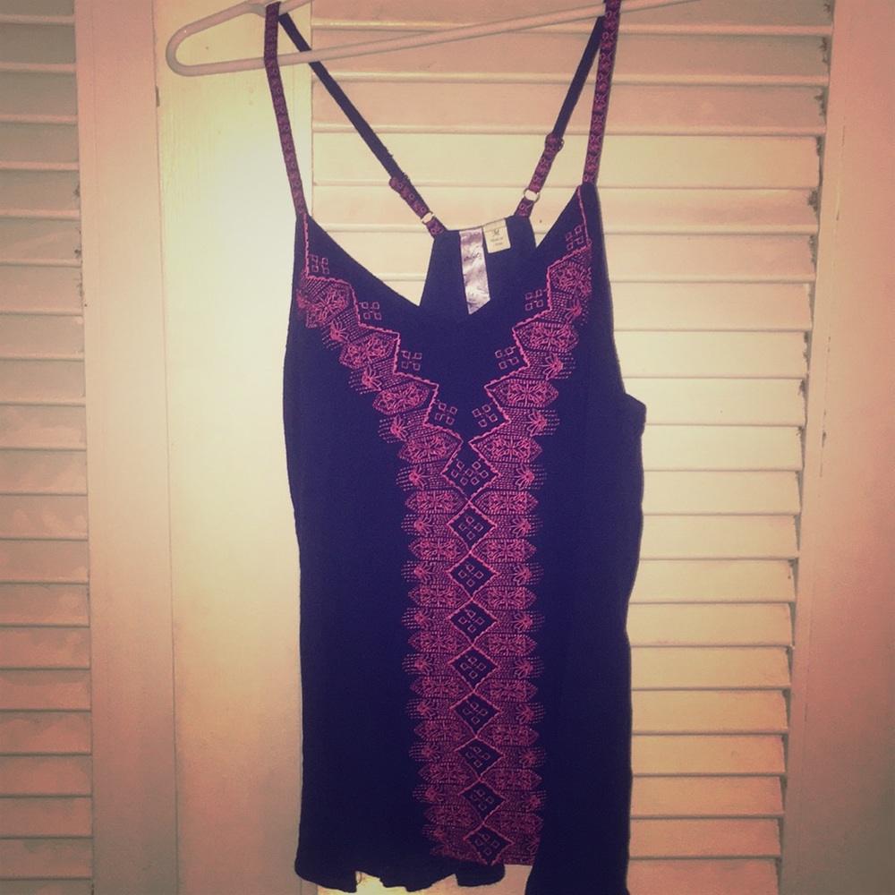Blue and pink embroidered cami